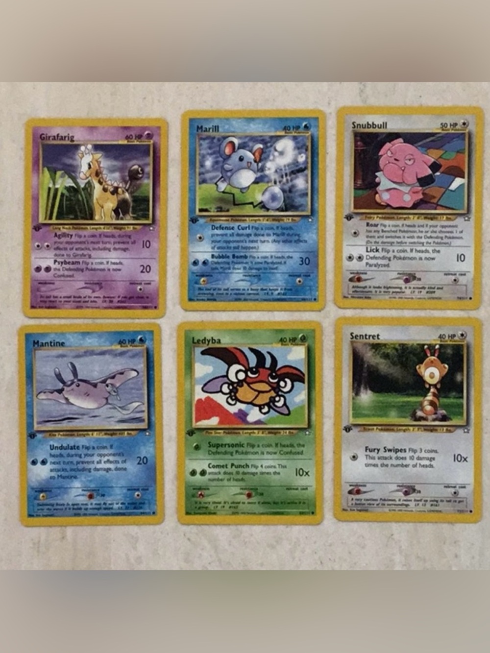 2000 Pokemon 1st Edition Neo Genesis Cards Lot Of 6 Card Marill Snubbull Ledyba